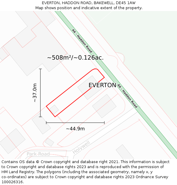 EVERTON, HADDON ROAD, BAKEWELL, DE45 1AW: Plot and title map