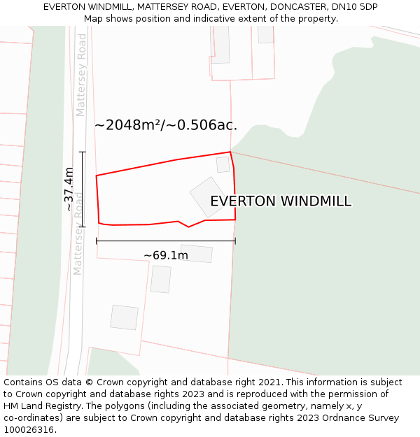 EVERTON WINDMILL, MATTERSEY ROAD, EVERTON, DONCASTER, DN10 5DP: Plot and title map