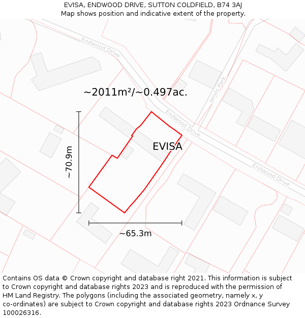 EVISA, ENDWOOD DRIVE, SUTTON COLDFIELD, B74 3AJ: Plot and title map