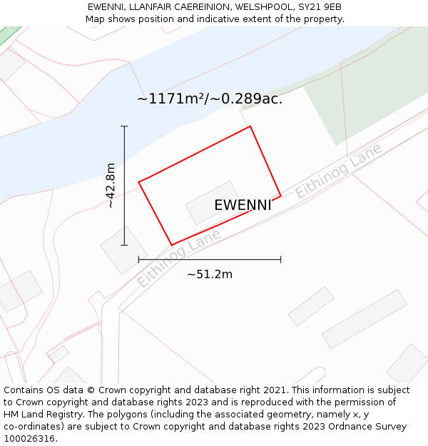 EWENNI, LLANFAIR CAEREINION, WELSHPOOL, SY21 9EB: Plot and title map