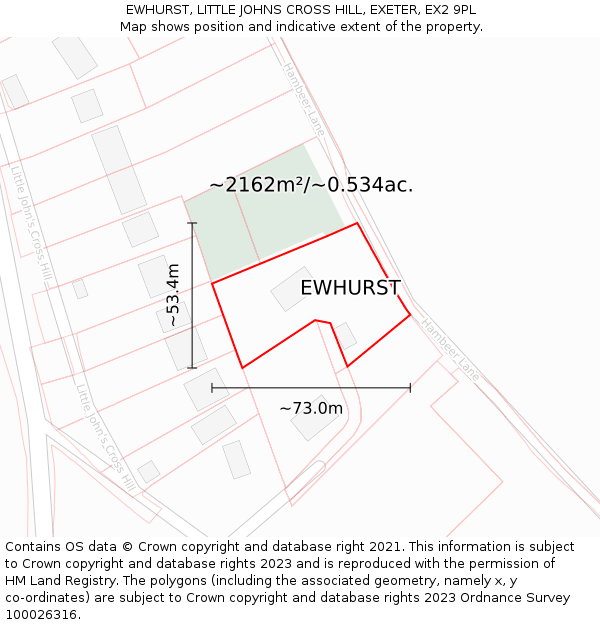 EWHURST, LITTLE JOHNS CROSS HILL, EXETER, EX2 9PL: Plot and title map