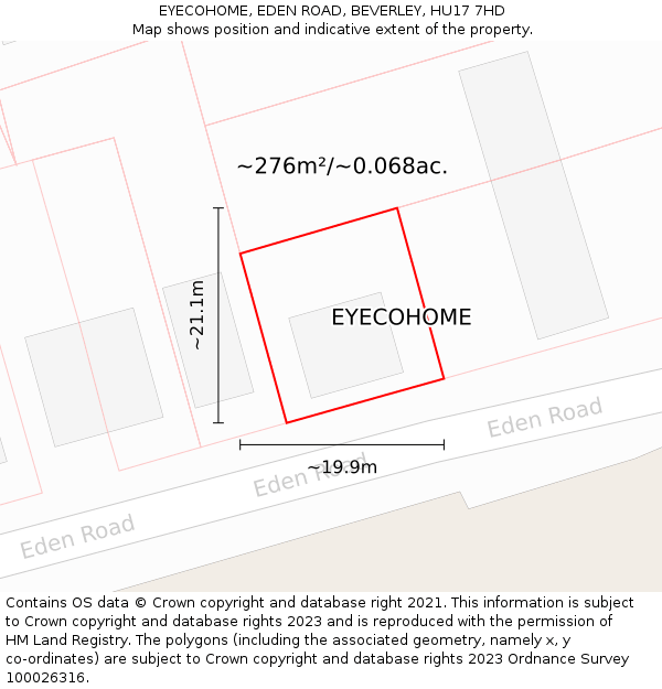 EYECOHOME, EDEN ROAD, BEVERLEY, HU17 7HD: Plot and title map