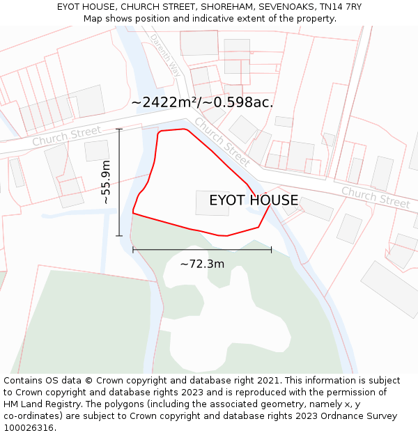 EYOT HOUSE, CHURCH STREET, SHOREHAM, SEVENOAKS, TN14 7RY: Plot and title map