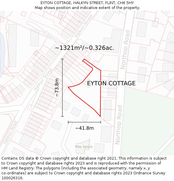 EYTON COTTAGE, HALKYN STREET, FLINT, CH6 5HY: Plot and title map