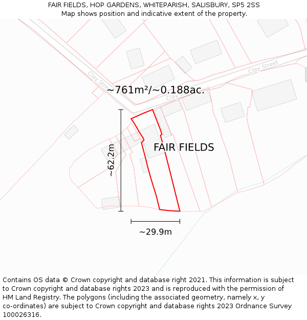 FAIR FIELDS, HOP GARDENS, WHITEPARISH, SALISBURY, SP5 2SS: Plot and title map