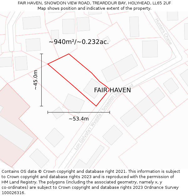 FAIR HAVEN, SNOWDON VIEW ROAD, TREARDDUR BAY, HOLYHEAD, LL65 2UF: Plot and title map