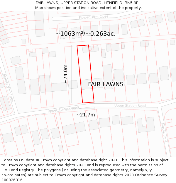 FAIR LAWNS, UPPER STATION ROAD, HENFIELD, BN5 9PL: Plot and title map