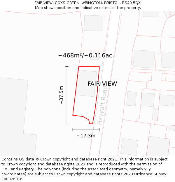 FAIR VIEW, COXS GREEN, WRINGTON, BRISTOL, BS40 5QX: Plot and title map