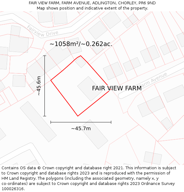 FAIR VIEW FARM, FARM AVENUE, ADLINGTON, CHORLEY, PR6 9ND: Plot and title map