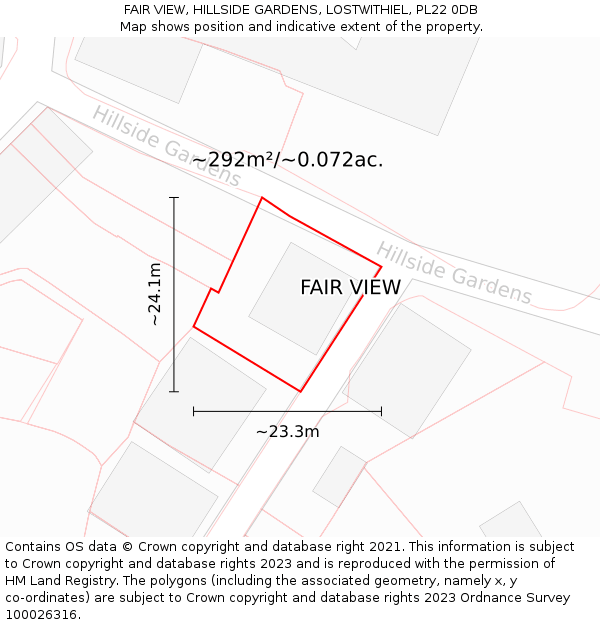 FAIR VIEW, HILLSIDE GARDENS, LOSTWITHIEL, PL22 0DB: Plot and title map