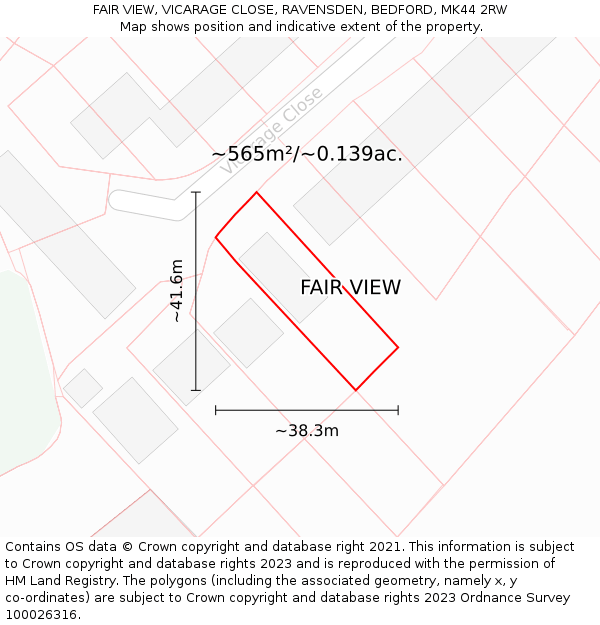 FAIR VIEW, VICARAGE CLOSE, RAVENSDEN, BEDFORD, MK44 2RW: Plot and title map
