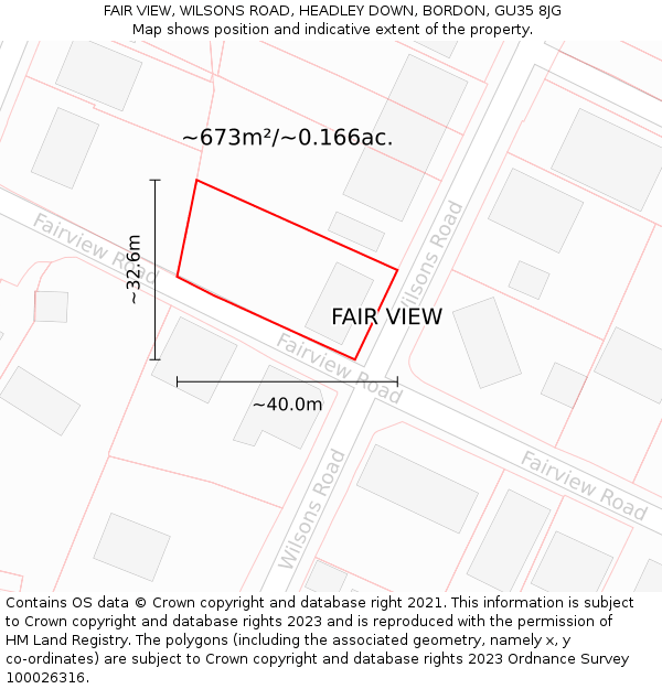 FAIR VIEW, WILSONS ROAD, HEADLEY DOWN, BORDON, GU35 8JG: Plot and title map