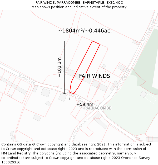 FAIR WINDS, PARRACOMBE, BARNSTAPLE, EX31 4QQ: Plot and title map