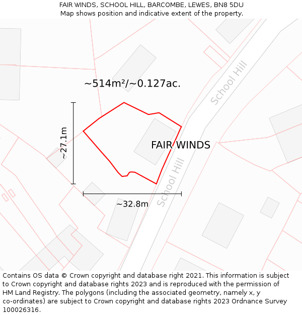FAIR WINDS, SCHOOL HILL, BARCOMBE, LEWES, BN8 5DU: Plot and title map