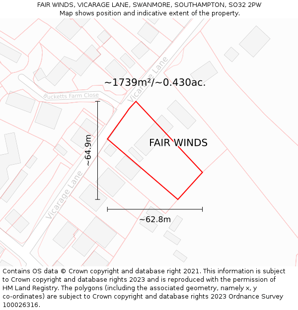 FAIR WINDS, VICARAGE LANE, SWANMORE, SOUTHAMPTON, SO32 2PW: Plot and title map