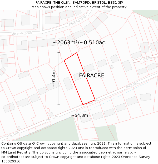 FAIRACRE, THE GLEN, SALTFORD, BRISTOL, BS31 3JP: Plot and title map