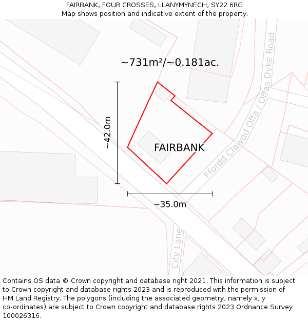 FAIRBANK, FOUR CROSSES, LLANYMYNECH, SY22 6RG: Plot and title map