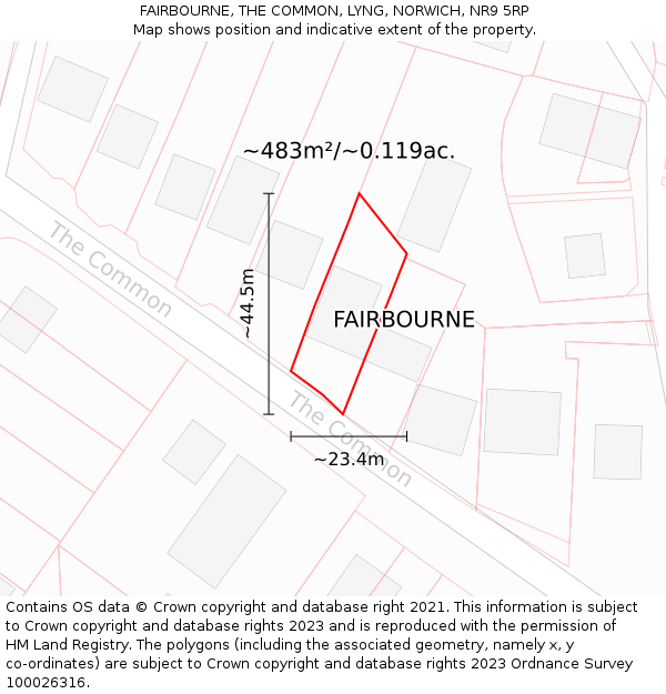 FAIRBOURNE, THE COMMON, LYNG, NORWICH, NR9 5RP: Plot and title map