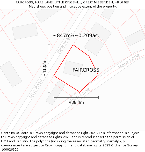 FAIRCROSS, HARE LANE, LITTLE KINGSHILL, GREAT MISSENDEN, HP16 0EF: Plot and title map