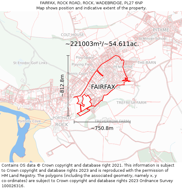 FAIRFAX, ROCK ROAD, ROCK, WADEBRIDGE, PL27 6NP: Plot and title map