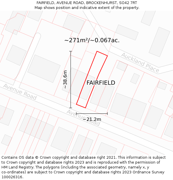 FAIRFIELD, AVENUE ROAD, BROCKENHURST, SO42 7RT: Plot and title map
