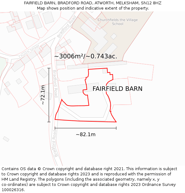 FAIRFIELD BARN, BRADFORD ROAD, ATWORTH, MELKSHAM, SN12 8HZ: Plot and title map