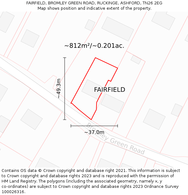 FAIRFIELD, BROMLEY GREEN ROAD, RUCKINGE, ASHFORD, TN26 2EG: Plot and title map