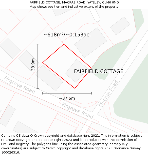 FAIRFIELD COTTAGE, MACRAE ROAD, YATELEY, GU46 6NQ: Plot and title map