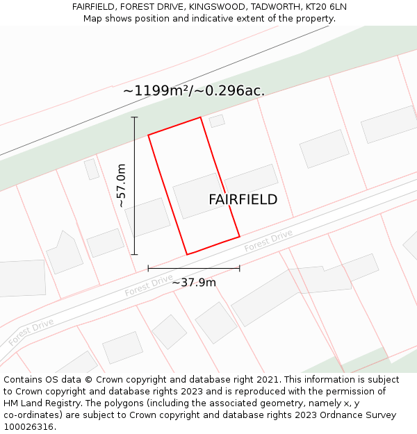 FAIRFIELD, FOREST DRIVE, KINGSWOOD, TADWORTH, KT20 6LN: Plot and title map