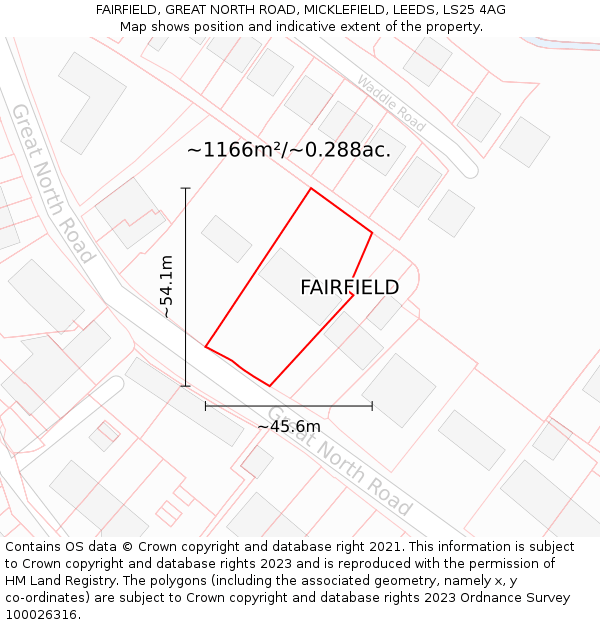 FAIRFIELD, GREAT NORTH ROAD, MICKLEFIELD, LEEDS, LS25 4AG: Plot and title map