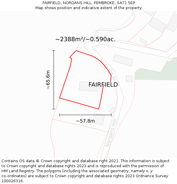 FAIRFIELD, NORGANS HILL, PEMBROKE, SA71 5EP: Plot and title map