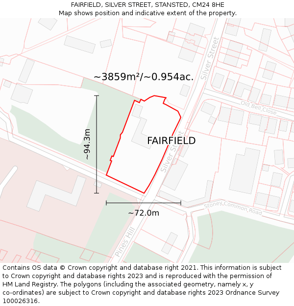 FAIRFIELD, SILVER STREET, STANSTED, CM24 8HE: Plot and title map