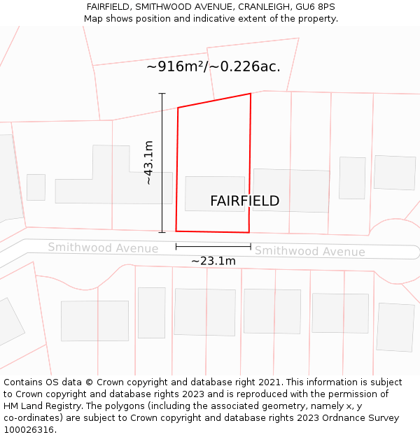 FAIRFIELD, SMITHWOOD AVENUE, CRANLEIGH, GU6 8PS: Plot and title map