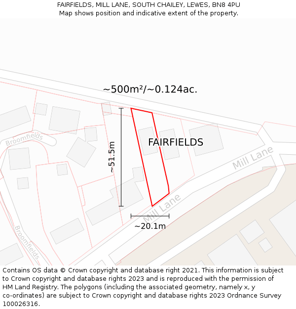 FAIRFIELDS, MILL LANE, SOUTH CHAILEY, LEWES, BN8 4PU: Plot and title map