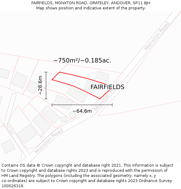 FAIRFIELDS, MONXTON ROAD, GRATELEY, ANDOVER, SP11 8JH: Plot and title map