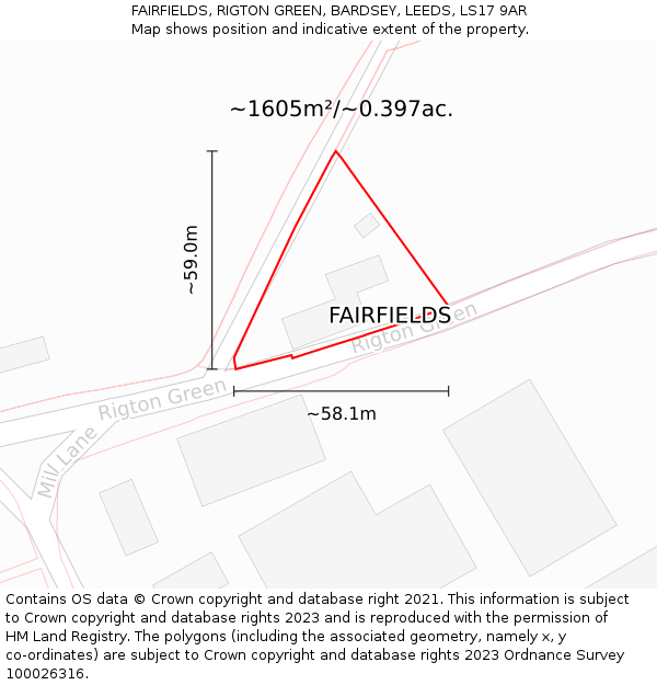 FAIRFIELDS, RIGTON GREEN, BARDSEY, LEEDS, LS17 9AR: Plot and title map