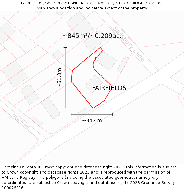 FAIRFIELDS, SALISBURY LANE, MIDDLE WALLOP, STOCKBRIDGE, SO20 8JL: Plot and title map