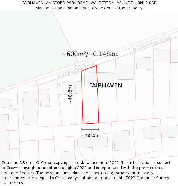 FAIRHAVEN, AVISFORD PARK ROAD, WALBERTON, ARUNDEL, BN18 0AP: Plot and title map