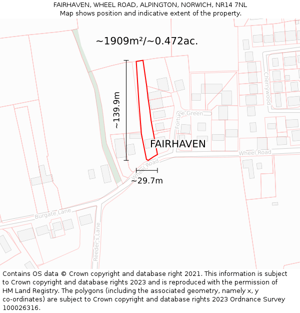 FAIRHAVEN, WHEEL ROAD, ALPINGTON, NORWICH, NR14 7NL: Plot and title map