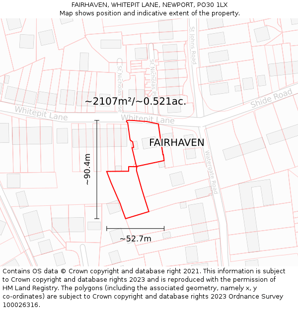 FAIRHAVEN, WHITEPIT LANE, NEWPORT, PO30 1LX: Plot and title map