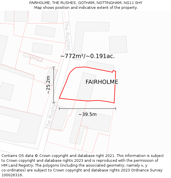 FAIRHOLME, THE RUSHES, GOTHAM, NOTTINGHAM, NG11 0HY: Plot and title map