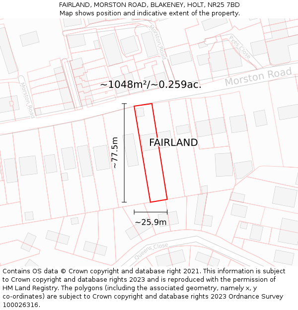 FAIRLAND, MORSTON ROAD, BLAKENEY, HOLT, NR25 7BD: Plot and title map