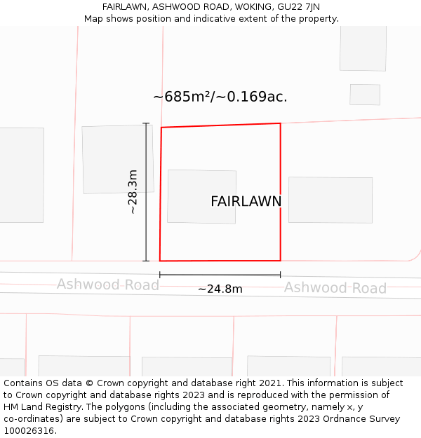 FAIRLAWN, ASHWOOD ROAD, WOKING, GU22 7JN: Plot and title map
