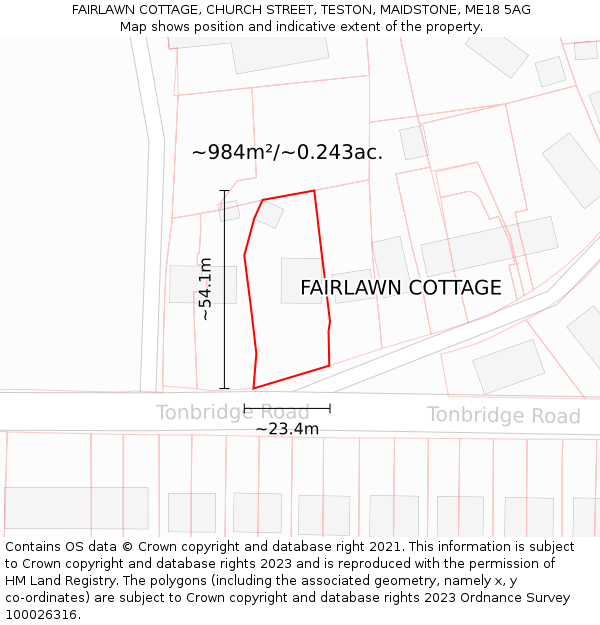 FAIRLAWN COTTAGE, CHURCH STREET, TESTON, MAIDSTONE, ME18 5AG: Plot and title map