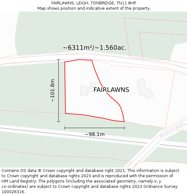 FAIRLAWNS, LEIGH, TONBRIDGE, TN11 8HP: Plot and title map