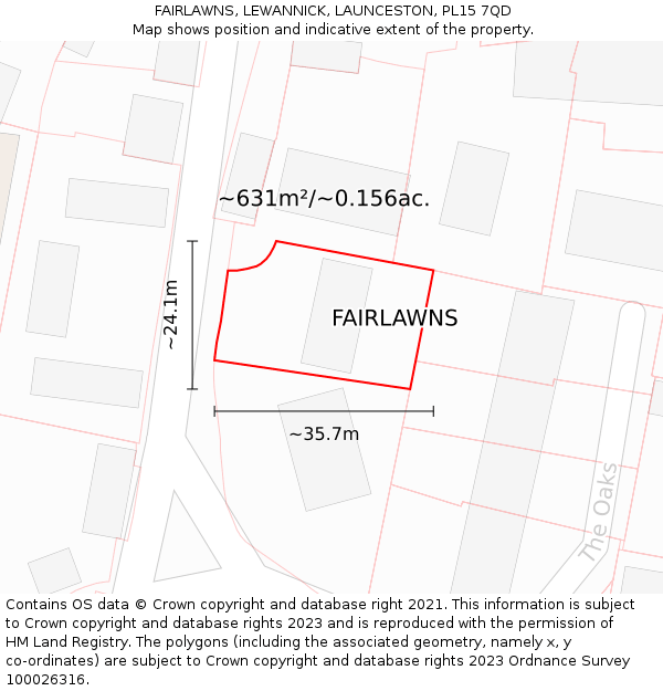 FAIRLAWNS, LEWANNICK, LAUNCESTON, PL15 7QD: Plot and title map