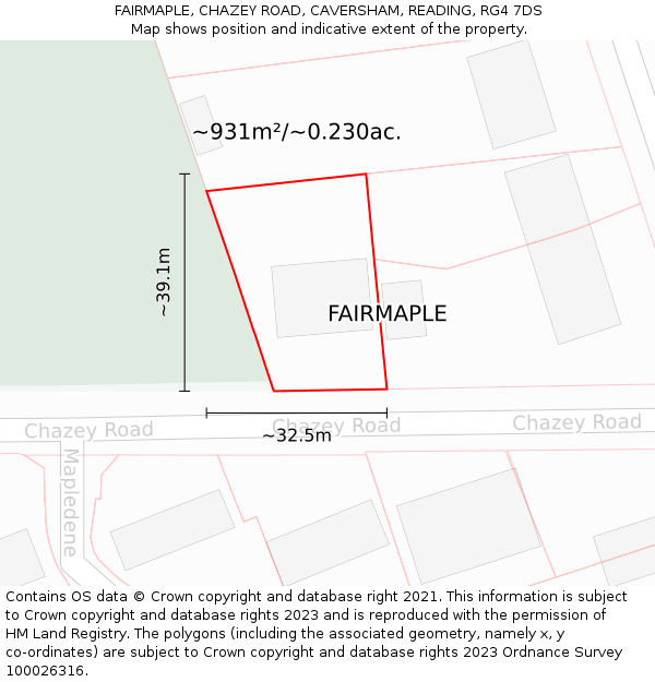 FAIRMAPLE, CHAZEY ROAD, CAVERSHAM, READING, RG4 7DS: Plot and title map