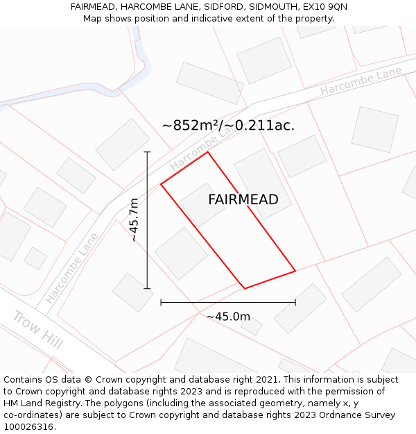 FAIRMEAD, HARCOMBE LANE, SIDFORD, SIDMOUTH, EX10 9QN: Plot and title map