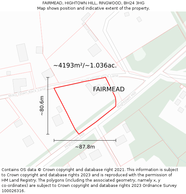 FAIRMEAD, HIGHTOWN HILL, RINGWOOD, BH24 3HG: Plot and title map