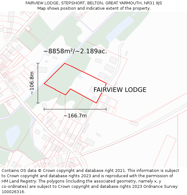 FAIRVIEW LODGE, STEPSHORT, BELTON, GREAT YARMOUTH, NR31 9JS: Plot and title map